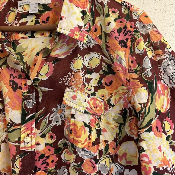 Old Navy flower print long sleeve button down XXL Lightweight - Picture 3 of 13